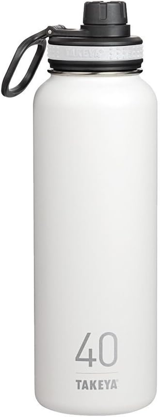Takeya Originals 40 oz Vacuum Insulated Stainless Steel Water Bottle with Spout Lid, White