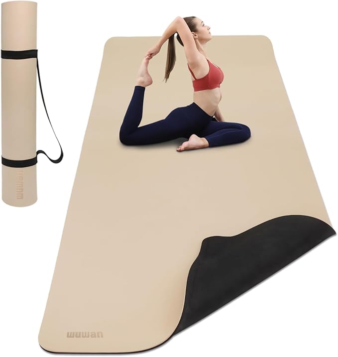 Yoga Mat Non-Slip Extra Thick 72"x32/24" Extra Wide Fitness Exercise Mat TPE Material High Elastic Hot Yoga Mat for Women Yoga Pilates Home Floor Workout (Cow Coffee)