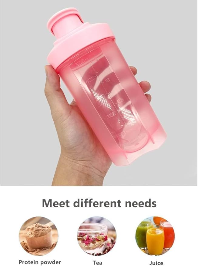 2 Pack Black Small Protein Shaker w. Whisk,Clear & Color Cup of Each(BPA Free,4-8-12-16 Oz,5" Height),Easy to Screw & Snap Lid for Anti-Leak,Ergonomic Design for Anti-Drop,Replace w/o Cost in 10 Month