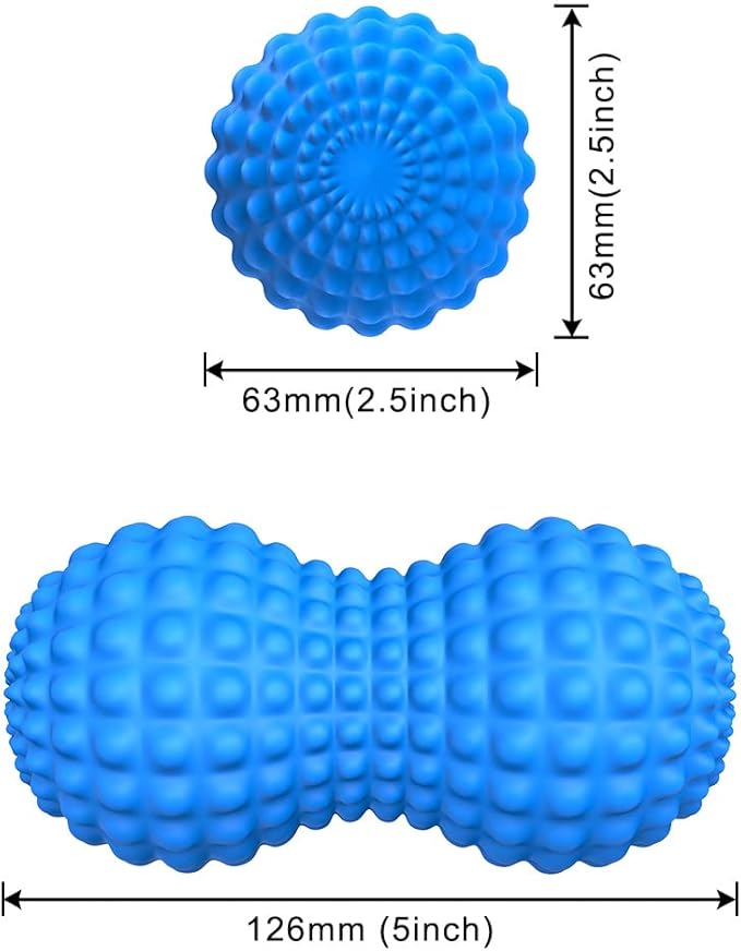 SELEWARE Peanut Massage Ball, Double Lacrosse Massage Roller Balls, Deep Tissue Massage Ball for Back, Neck, Shoulder, Spine, Legs, HIPS, Peanut Roller Trigger Point Muscle Massage Relaxer (Blue)