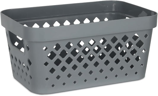 Glad Plastic Baskets for Organizing, Set of 6 | Pantry Storage for Under Counter, Linen Closet, and Bathroom | Nesting Shelf Bins with Handles, 1 Gallon, Grey