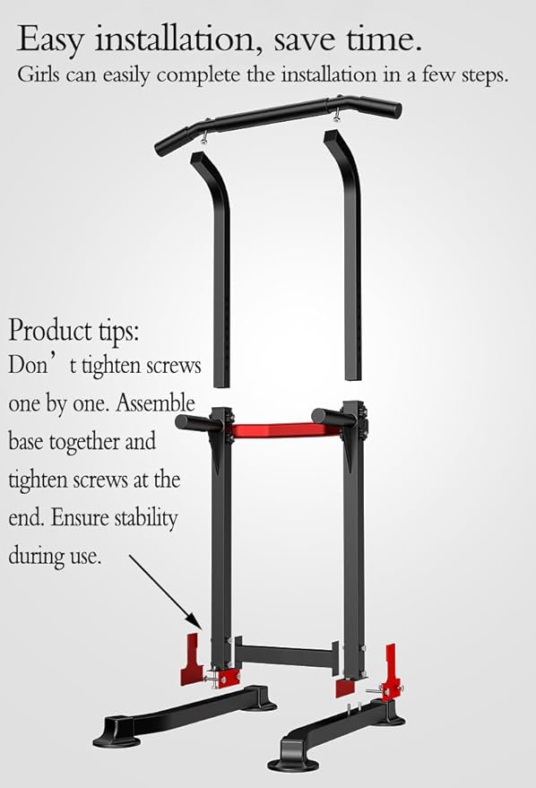 Power Tower Dip Station Pull Up Bar - Multi-Purpose Home Gym Equipment with Adjustable Height and Non-Slip Foot Pads - 330lbs/150kgs Capacity