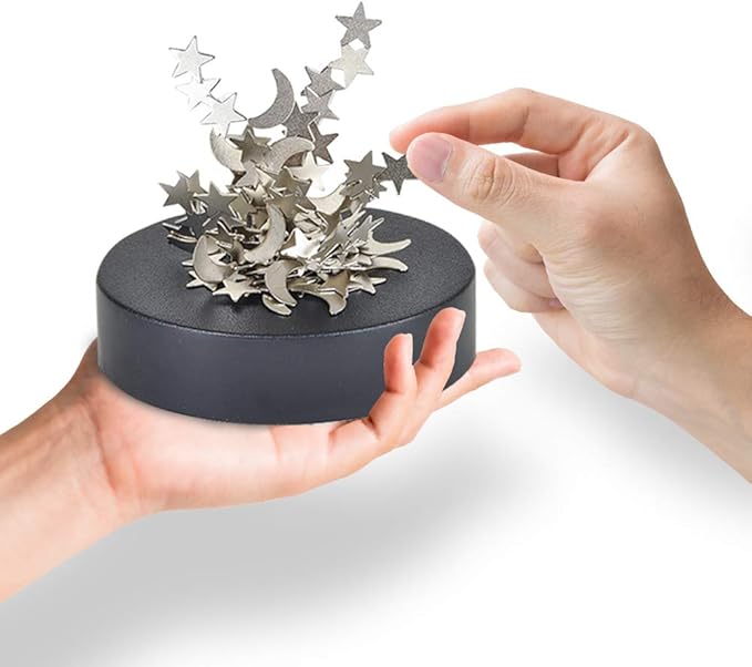 ArtCreativity Magnetic Moons & Stars Sculpture (Set of 2) Fun Office Desk Accessories, Stress-Relief Magnet Fidget Toys for Adults, Stocking Stuffers and Educational Development Toys for Kids