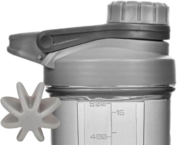 Shaker Bottle in Platinum Gray w. Stylish Mechanic Design(Twist Cap Lockable Anti-Leaking Fixed w. Slim Arm,Large Moden Loop),Strong Body Anti-Drop,Hard 1.77" Plastic Mixer Ball,BPA Free,16 OZ/ 500 ML