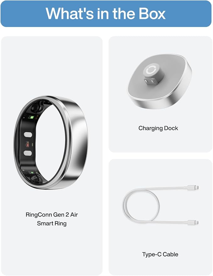 RingConn Gen 2 Air, Ultra-Thin AI Smart Ring, 10-Day Battery Life, Fitness/Sleep/Stress/HR Tracker for Women&Men, No App Fee for Standard Features, iOS & Android Compatible (Size 12, Galaxy Sliver)