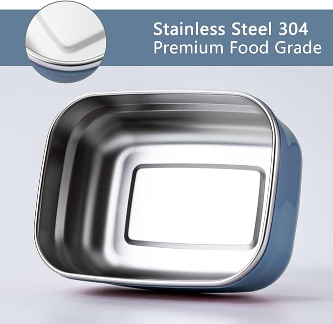 Lille Home Leak Proof Steel Food Containers - Snack Stainless Steel Containers - Ideal for Educational Settings & Daycare - Nesting Trio with Silicone Lids - 47oz+30oz+16oz - Dark Blue