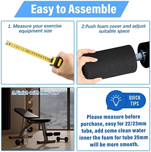 Deekin 4 Pcs Foam Foot Pad Rollers Buffer Tube Cover for Exercise Machine Home Gym Equipment Replacement Pads for Leg Extension Weight Bench Inversion Table(0.87 x 2.75 x 5.1 Inches)