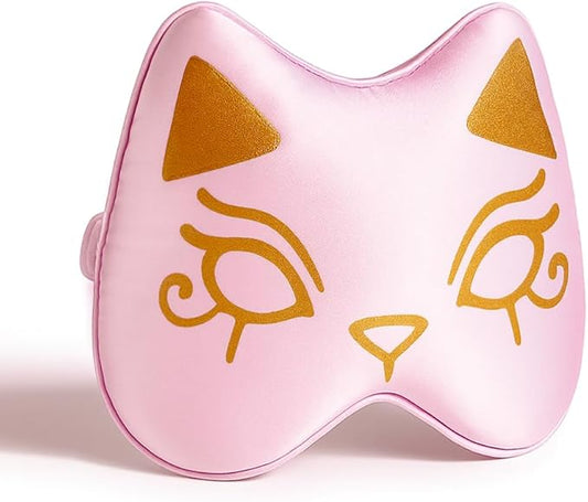 Silk Sleep Mask Blindfold Eye Mask for Sleep Cute Cat Print Embroidered Eye Cover Adjustable Oversized Egyptian Bastet with Gift Box&Pouch(Hathor Blush-Adjustable Strap)