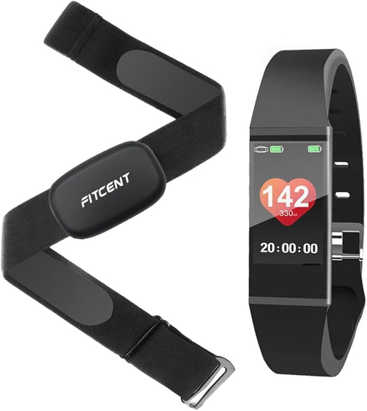 FITCENT Heart Rate Monitor Chest Strap with Fitness Tracker, ANT+ 5.3Khz Bluetooth Heart Rate Monitor Compatible with Polar Garmin DDP Yoga, HR Sensor with Sports Bracelet