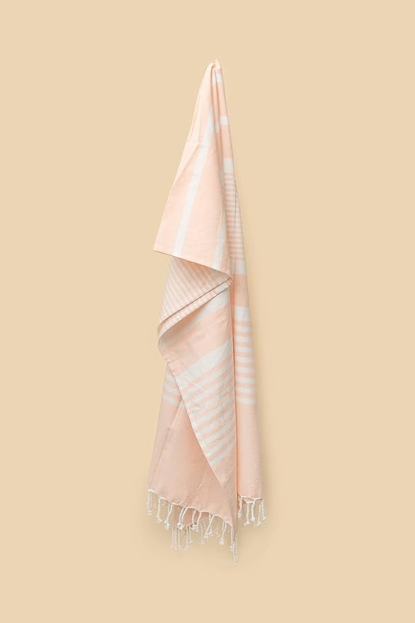 Thin Beach Towels of Organic Cotton - Quick Dry, Peach Color, Sand Free, Lightweight, Extra Large, Cute Turkish Beach Towels for Women - Peach (71"x37")