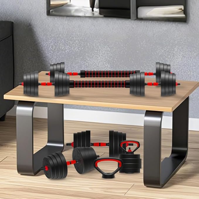 Adjustable Dumbbell Set 25/45/75/90LB, Changeable Dumbbell Set with Connecting Rod 4 in1 Dumbbells Set Used as Barbell, Kettlebells, Push up Bar, Fitness Exercises for Home Gym Suitable Women