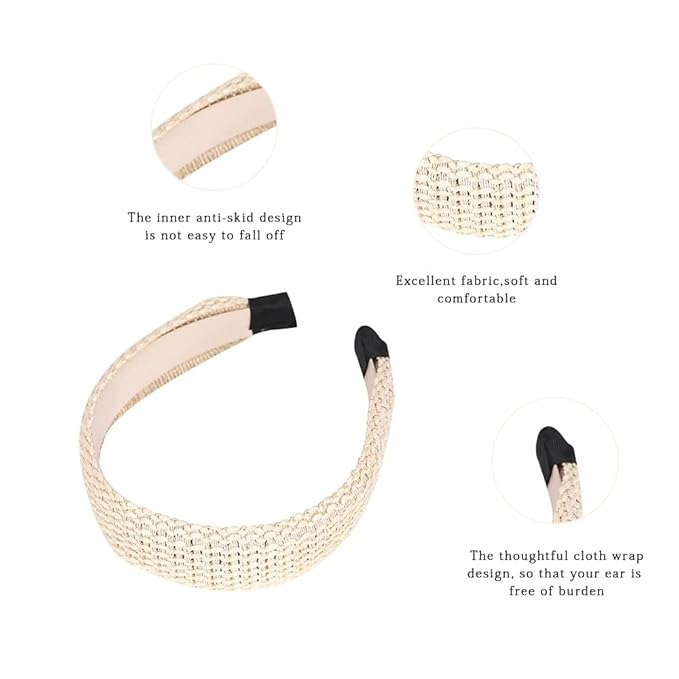 Madison Tyler Headbands for Women | Fashion Boho Top Knotted With Rhinestones Elastic Workout Hairbands | Outdoor and Party Non-Slip (Cream Satin Fabric)