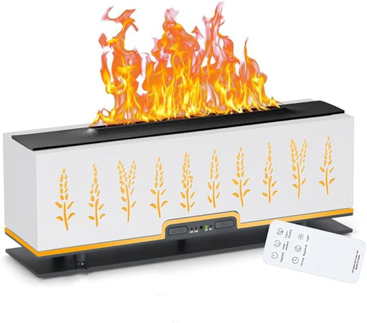 Colorful Essential Oil Diffuser, 7 Colors Flame Fire Diffuser, 200ML Ultra-Quiet Aromatherapy Diffuser with Remote Control, Timer Up, Auto-Off Protection for Home,Office,Bedroom (White)