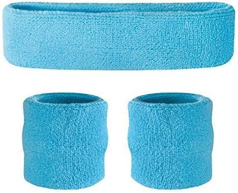 Suddora Sweatbands Set, Moisture Wicking 2 Wristbands and 1 Headband, Breathable Terry Cloth Athletic Bands for Basketball, Tennis, Yoga, Gym, Sweat Bands for Costumes and Cosplay