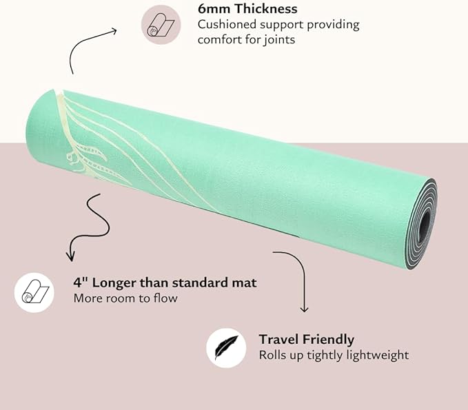 TPE Yoga Mat - Artist Designed, Premium eco friendly mats, Non Slip, Non toxic, Great For Regular & Hot Yoga, Pilates and Workouts (72 inch x 24 inch x 6mm thick)