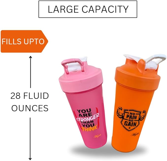 Magiko Blender Shaker Bottles for Protein, 28oz Portable Leakproof Pre-Workout Nutrition Water Bottle, BPA-Free Gym Protein Shaker for Sports & Outdoor Motivational Protein Shaker (Pink Orange)