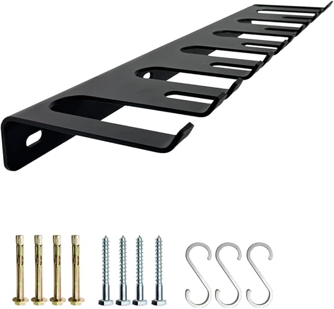 2-Tier Black Barbell Wall Rack + Dual-Mounted Vertical Olympic Barbell Wall Rack .(3 Hooks). dumbbell rack.Concrete/Wood Screws.(not for 16-inch center walls)