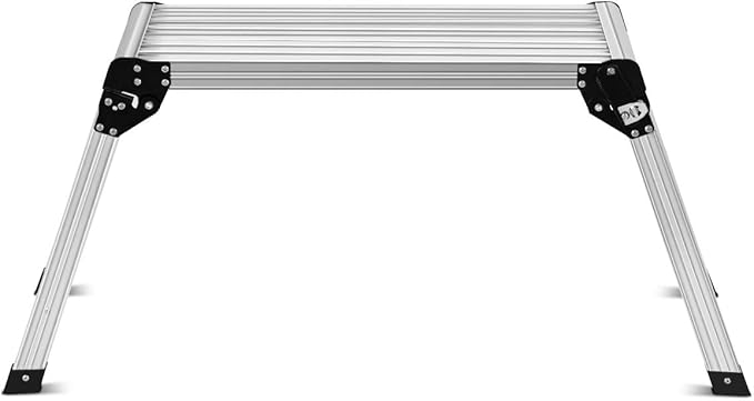 Giantex Work Platform Aluminum Step Ladder Drywall Safe CE Approved of Capacity 330 LBS Heavy Duty Portable Bench Folding Ladders Stool w/Non-Slip Mat (Silver)