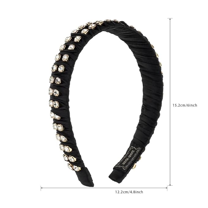 Madison Tyler Rhinestone Headbands for Women | Black Handmade Outdoor Jeweled Hair Band for Girls | Thin Hair and Thick Hair | Skincare and Boho Spring Headband for Women's hair
