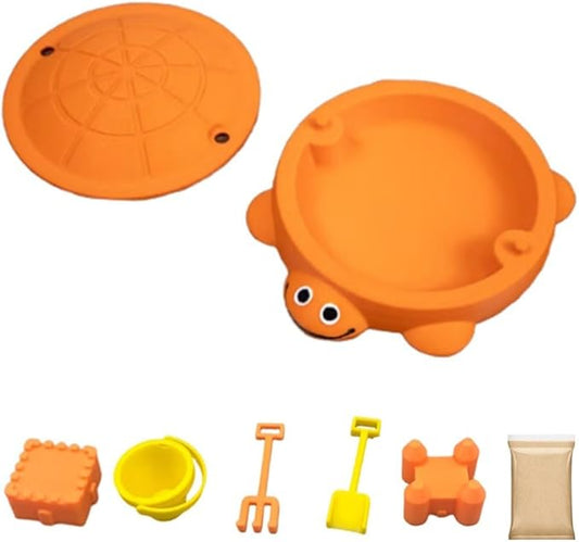 Mini Turtle Sandbox Desk Toy with Soft Sand and Small Tools, Premium Sand Garden for Desk Kit - Mini Zen Garden Kit Gifts Decor Desktop Accessories for Home, Office Stress Relief(Orange,6.5in)