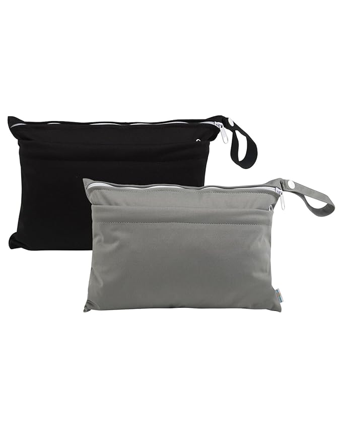 babygoal Wet Dry Bags for Baby Cloth Diapers, Washable Travel Bags, Beach, Pool, Gym Bag for Swimsuits & Wet Clothes with Two Zippered Pockets 2 Pack Small Size 2LNS01