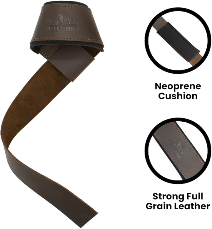 Andean Leather, Leather Lifting Straps for Weightlifting, Bodybuilding, Powerlifting, Strength Training, & Deadlifts - Padded Neoprene with Full Grain Leather