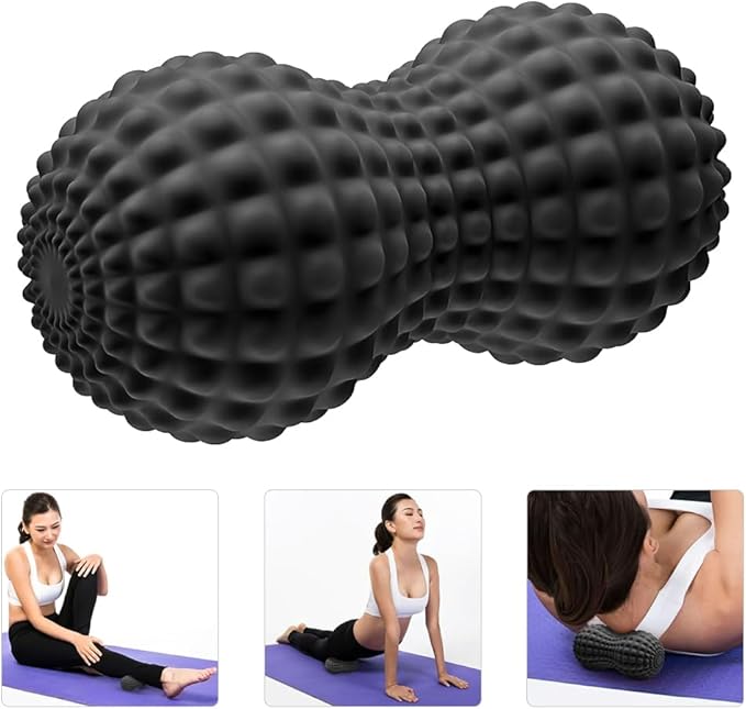 SELEWARE Peanut Massage Ball, Peanut Double Lacrosse Massage Roller Ball for Back Neck Shoulder Spine Legs HIPS, Deep Tissue Peanut Roller Ball Trigger Point Muscle Massage Ball, Black