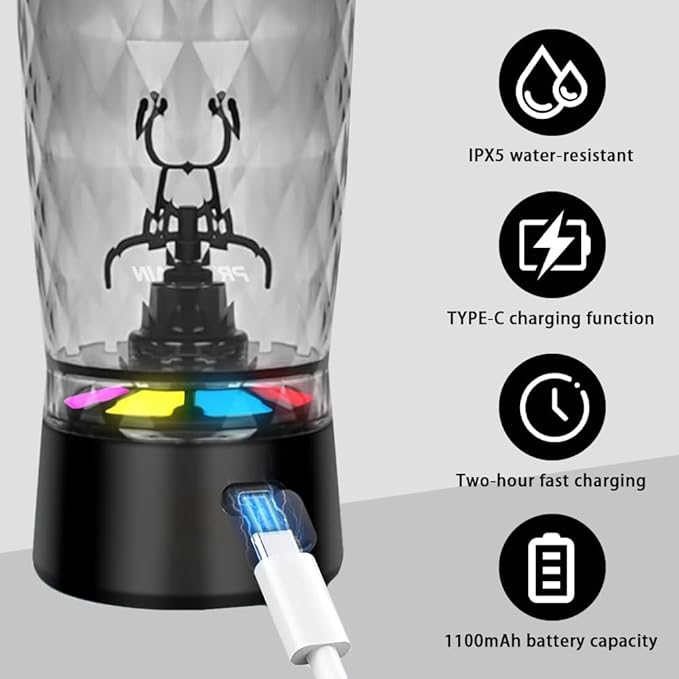 Electric Protein Shaker Bottle, USB Rechargeable Mixing Cup, Water Drink Mixer Portable Bottles for Gym Sport, BPA-Free Tritan, 22oz