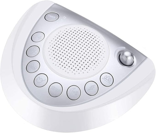 Raynic White Noise Machine, Battery Powered Sound Machine, Portable Sleep Machine with 24 Natural Soothing Sounds, Timer, USB Port, Headphone Jack for Baby, Kids, Adults, Travel, Office, Home (Silver)