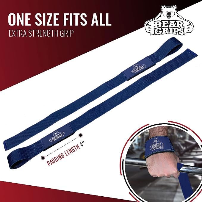 Bear Grips Lifting Straps - Gym & Weightlifting Straps for Men & Women, Deadlift Support, 2 Pairs
