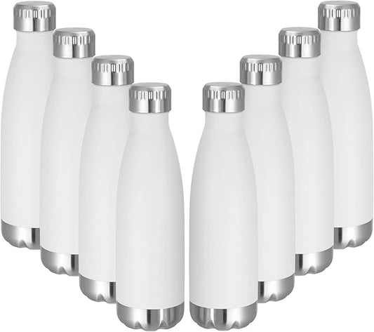 VEGOND 17oz Stainless Steel Water Bottles Bulk, Reusable Metal Sports Water Bottle Keeps Drink Hot and Cold, BPA Free Double Wall Vacuum Cola Shape Insulated Water Bottles for Camping Gym, 8 Pack