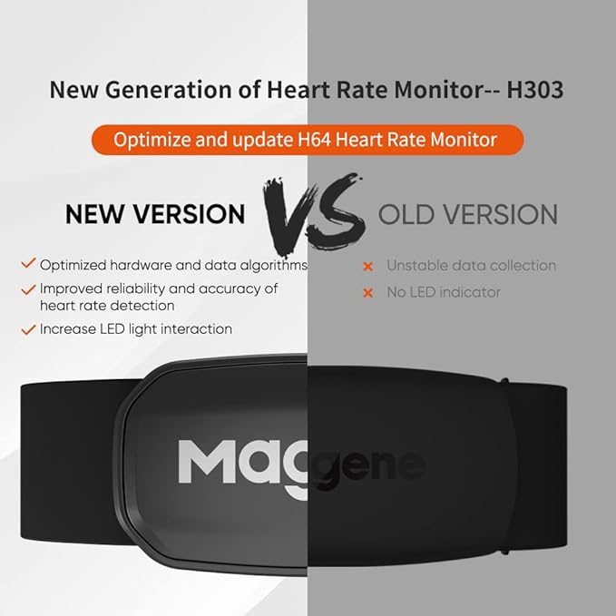 Magene H303 Heart Rate Monitor, Heart Rate Sensor Chest Strap, Protocol ANT+/Bluetooth, Compatible with iOS/Android APPs