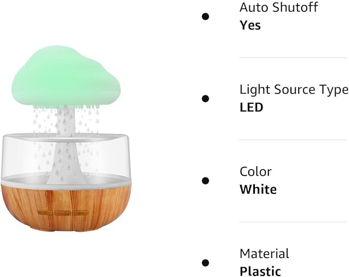 Weljoy Zen Raining Cloud Night Light Aromatherapy Essential Oil Diffuser Micro Humidifier Desk Fountain Bedside Sleeping Relaxing Mood Water Drop Sound (White) (White)