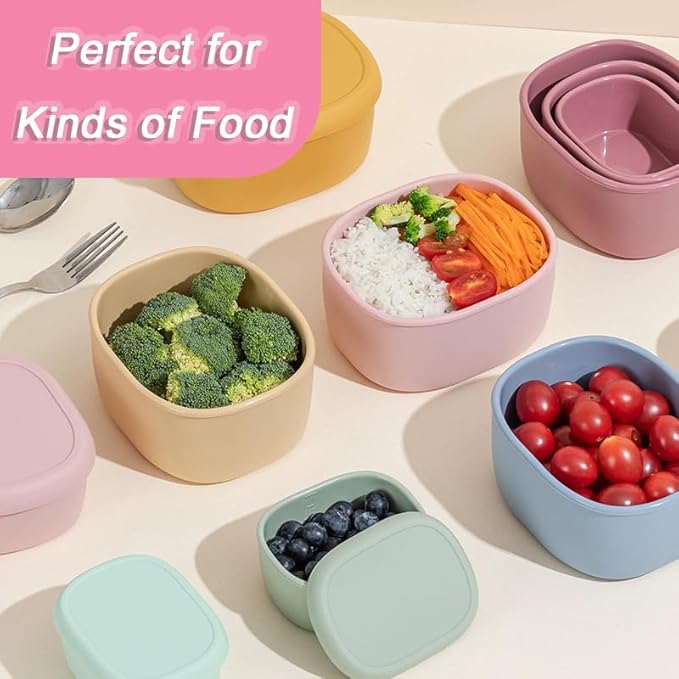 Reusable Nesting Silicone Food Storage Containers, Set of 3 Lunch Box Bento with Lids, Airtight Snack Container, BPA Free, Dishwasher Microwave Oven Freezer Safe (6.7oz, 10oz, 20oz) (Pink)