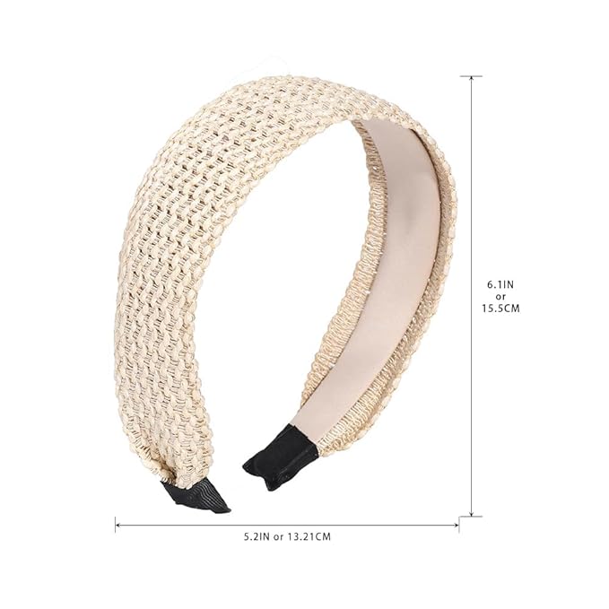 Madison Tyler Headbands for Women | Fashion Boho Top Knotted With Rhinestones Elastic Workout Hairbands | Outdoor and Party Non-Slip (Cream Satin Fabric)