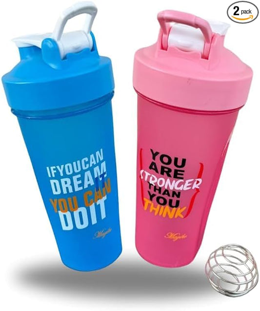 Blender Shaker Bottles for Protein, 28oz Portable Leakproof Pre-Workout Nutrition Water Bottle, BPA-Free Gym Protein Shaker for Sports & Outdoor Motivational Protein Shaker (Blue/Pink)