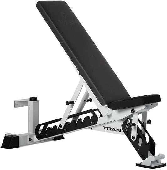 Titan Fitness TITAN Series Adjustable Bench, Supports 600 LB Incline, 1,000 LB Flat, Versatile Single Post Utility Workout Bench for Home Gym, Weightlifting, Strength Training