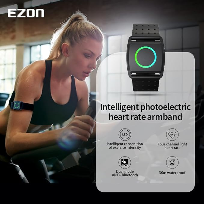 EZON Heart Rate Monitor C022Pro,Bluetooth& ANT+ Heart Rate Monitor Armband with HR Zone LED Indicator,Optical HRM Sensor for Running Cycling Gym,Compatible with Peloton/Wahoo/Polar/Strava