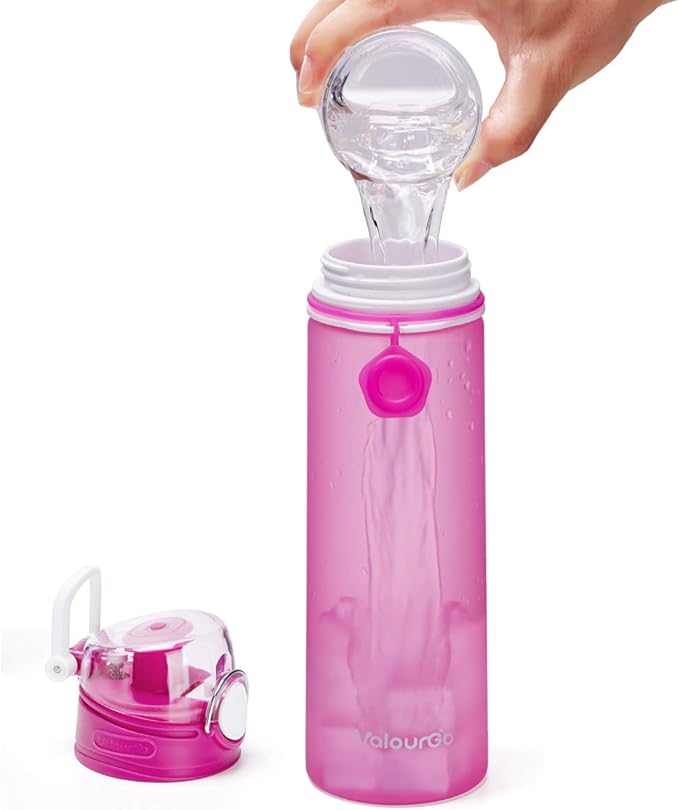 Valourgo Collapsible Water Bottle, Silicone Foldable with Leak Proof Valve BPA Free, Aqua Blue, 21 oz