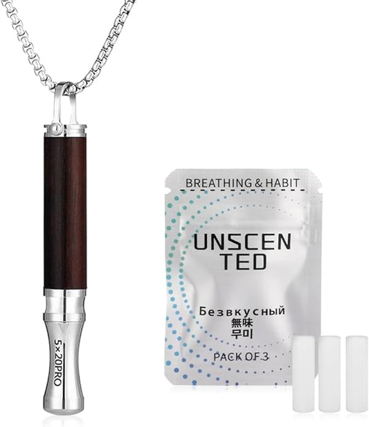 Breathing Necklace to Quit Smoking, Wood Breathing Necklace for Anxiety, Stress Relief, Stop Smoking, Includes Replaceable Unscented Cotton Filters