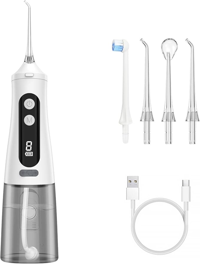Reva Professional Water Dental Flosser for Teeth & Braces - 9 Modes Cordless Oral Irrigator, 350ML Large Reservoir, 360° Nozzle, IPX7 Waterproof, Rechargeable, Dental Floss Tool (M131 - White)