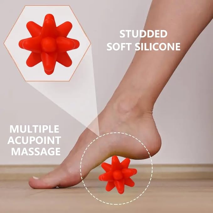 Silicone Spike Massage Ball, Spiky Stress Relief Balls for Foot, Back, Hand Therapy, Deep Tissue Trigger Point–3.15"(Blue/RED)