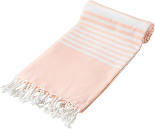 Thin Beach Towels of Organic Cotton - Quick Dry, Peach Color, Sand Free, Lightweight, Extra Large, Cute Turkish Beach Towels for Women - Peach (71"x37")
