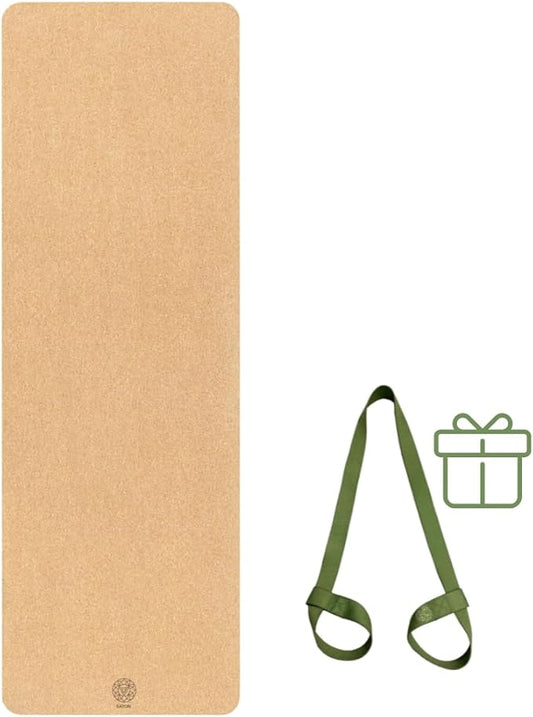 Cork Yoga Mat with Natural Rubber Base, Extra Size, Thickness and Support, Excellent Cushion & Grip, Non-Slip, Non-Toxic, Sweat-Resistant, Sustainable, Eco-friendly Exercise Mat