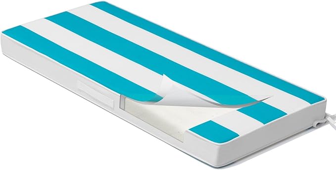 Crestlive Products Outdoor Bench Cushion 42 x 18 Inch, Waterproof Patio Bench Cushions for Outdoor Furniture, Porch Swing Replacement Pad with 30D Foam, Adjustable Straps, Blue White Stripe