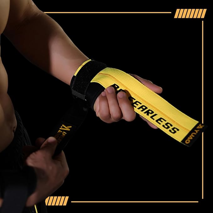 Weight Lifting Wrist Straps, Weight Lifting Straps, Wrist Straps for Weightlifting, with Neoprene Padded Wraps, Double Layer Cotton Hand Grips,Yellow Color, Gifts for Men and Women