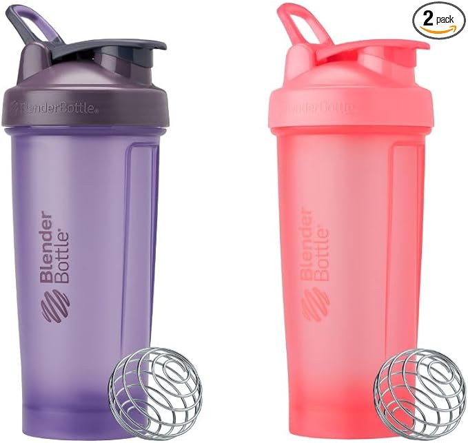 BlenderBottle Classic V2 Shaker Bottle Perfect for Protein Shakes and Pre Workout, 28-Ounce (2 Pack), Pink and Purple