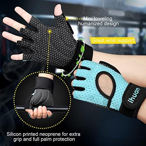 ihuan Breathable Weight Lifting Workout Gym Gloves: Fingerless Exercise Wrist Support | Enhance Palm Protection | Extra Grip for Fitness |Training | Rowing | Pull-ups