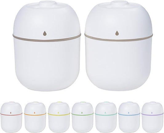 2 Pcs 220ML Small Diffuser Humidifier, Mini Aromatherapy Diffuser for Home, Office, Bedroom, Spa, Yoga Room, Car Air Humidifier with 5 Color Light, Timer, Auto Shut-Off, 2 Mist Modes -White