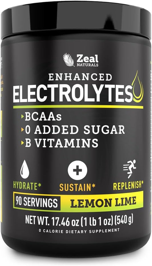 Enhanced Electrolyte Powder (Lemon Lime | 90ct.) w/ 0 Sugar +BCAAs +B-Vitamins Electrolyte Supplement w Potassium Zinc & Magnesium for Hydration - Keto Electrolytes